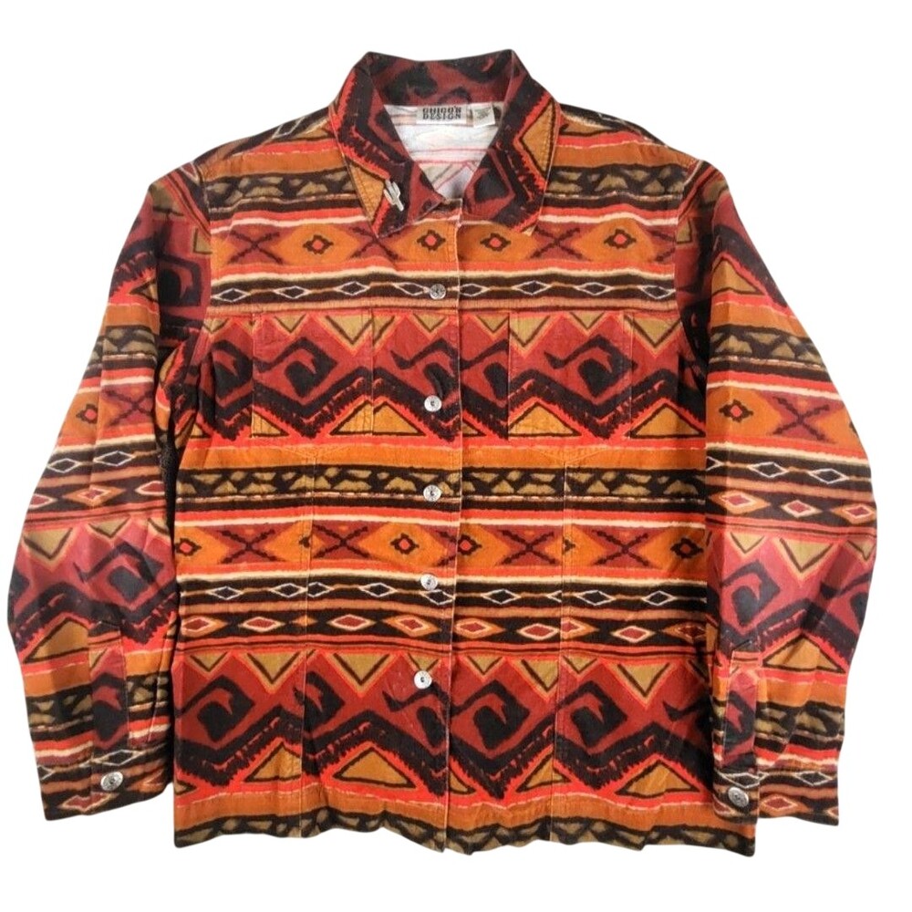 Vintage Chico's Design Jacket Womens 2 Multicolor Corduroy Aztec Southwestern